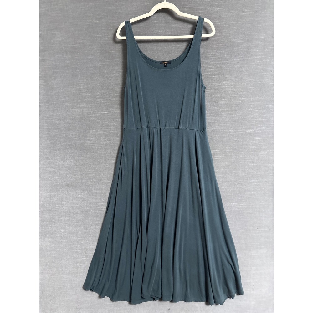 Quince Dress XL Fit & Flare Dark Olive Tencel Jersey Pockets Sleeveless Midi